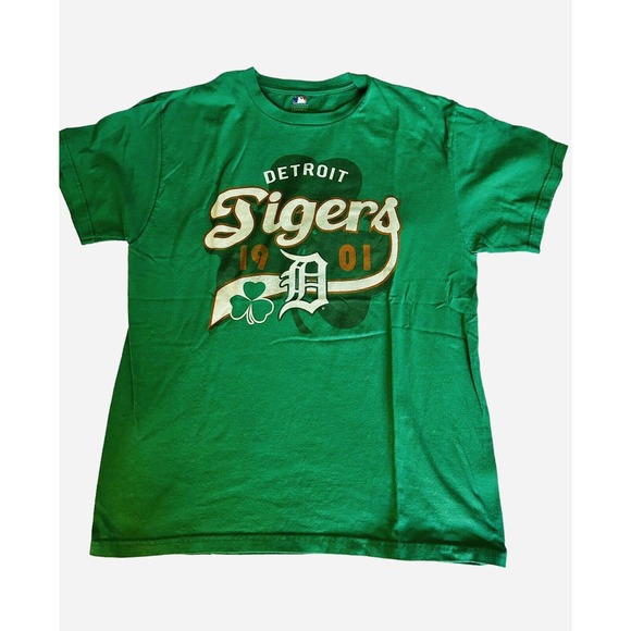 Vintage Detroit Tigers 1901 Shamrock St Patrick MLB Baseball T-Shirt Green Large - Picture 1 of 4